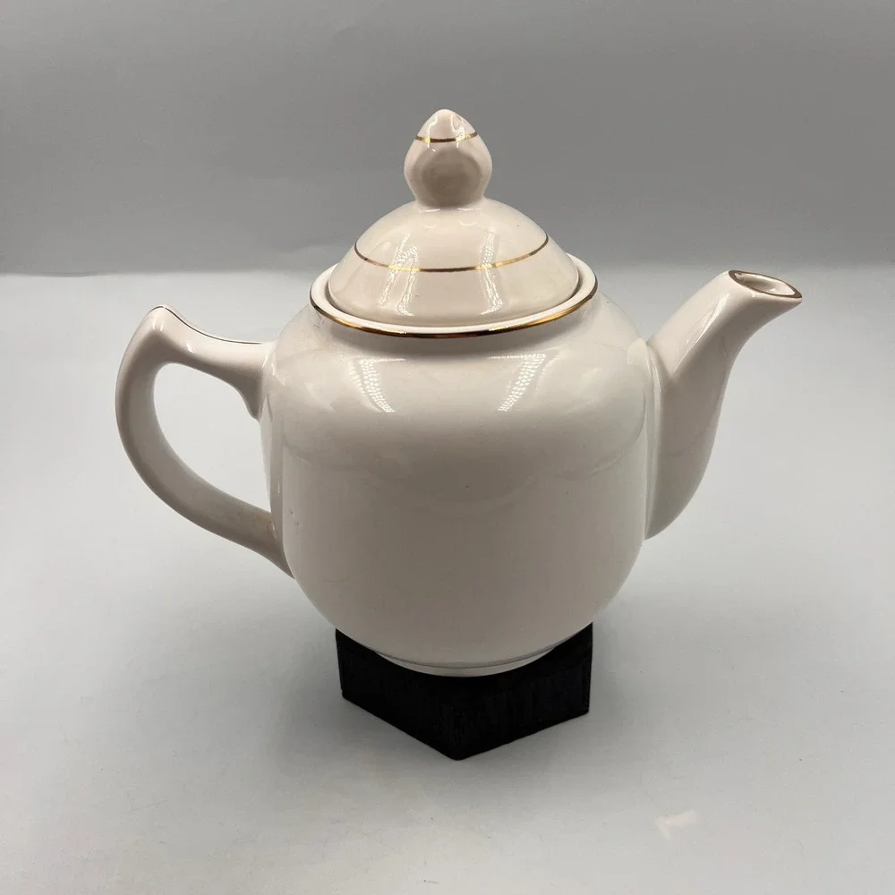 Vtg Porcelain Floral Teapot Gold Trim White Ceramic Tea Pot Multi-Color Flower